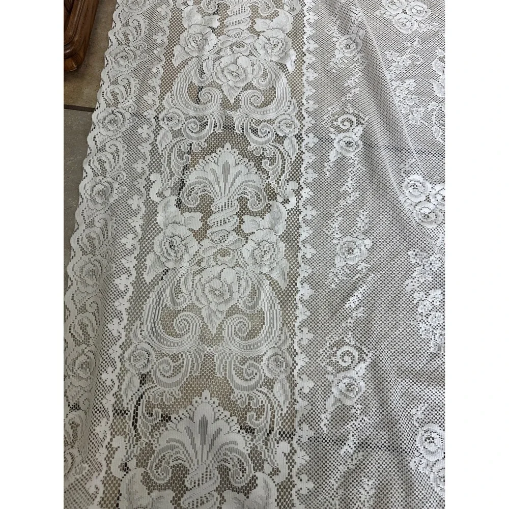 Floral Lace Curtain Panel Scalloped Edge Sheer Window Treatment White